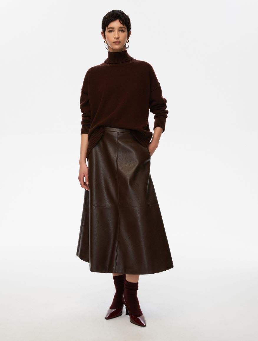 Oversized polo-neck sweater - CHOCOLATE - Iblues - 3