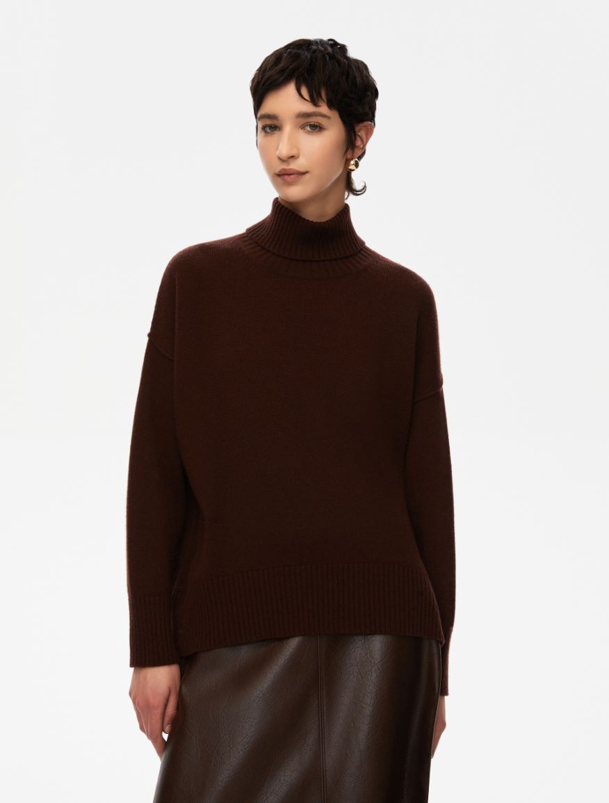 Oversized polo-neck sweater - CHOCOLATE - Iblues - 4