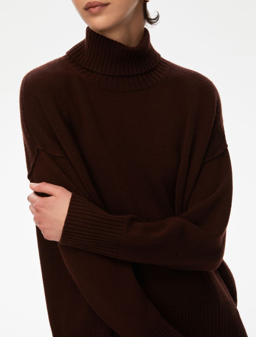 Oversized polo-neck sweater - CHOCOLATE - Iblues