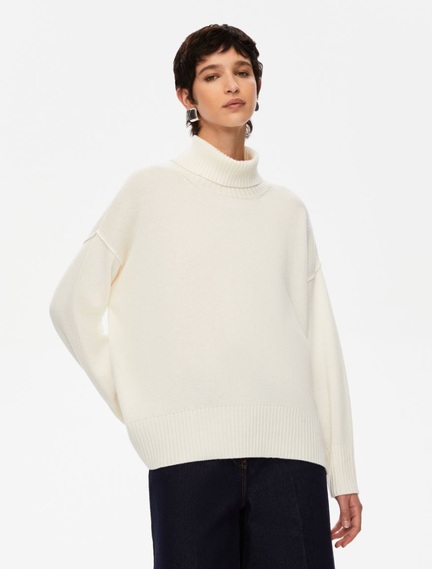 Oversized polo-neck sweater - WOOL WHITE - Iblues - 3