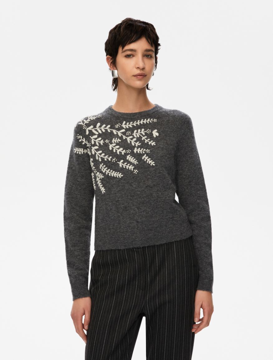 Embroidered sweater - MELANGE DARK GREY - Iblues - 4