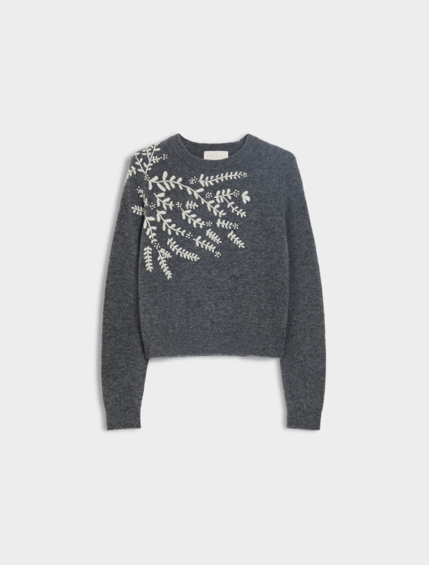 Embroidered sweater - MELANGE DARK GREY - Iblues - 5