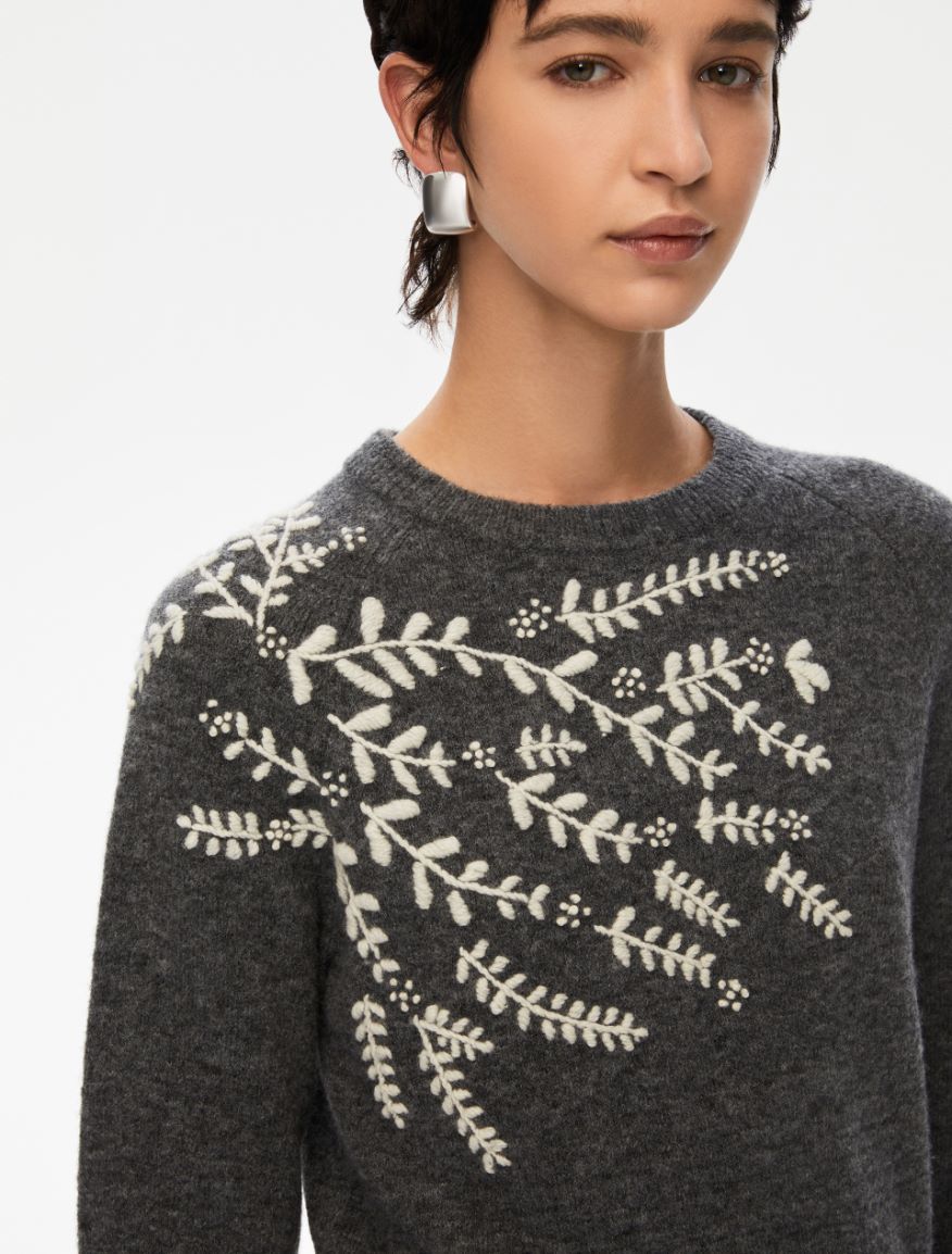 Embroidered sweater - MELANGE DARK GREY - Iblues