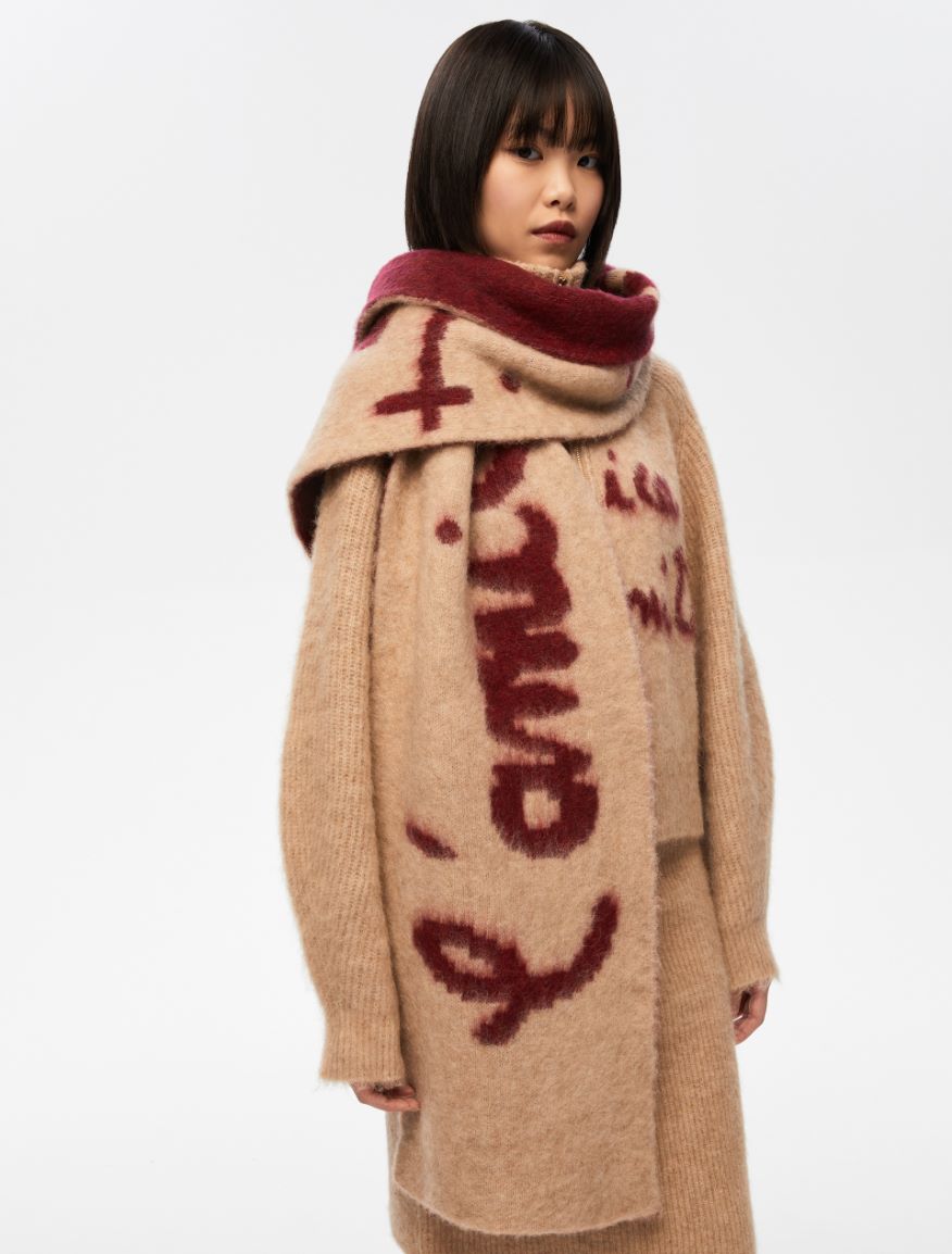 Inlay-knit scarf - BEIGE - Iblues - 3