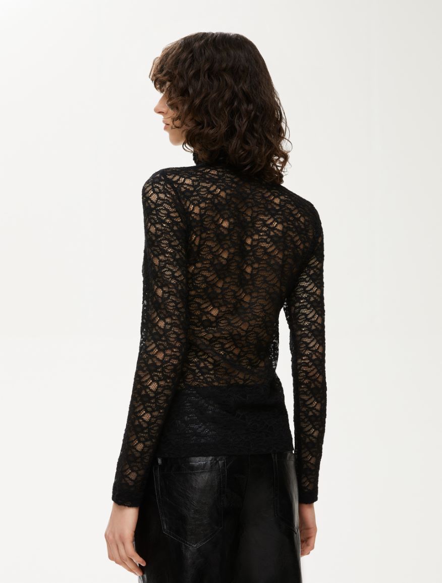 Lace polo-neck sweater - BLACK - Iblues - 2