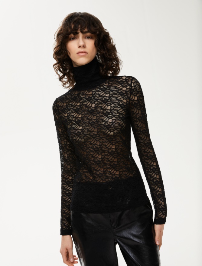 Lace polo-neck sweater - 