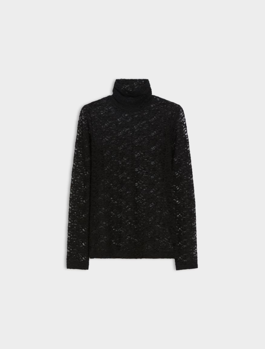 Lace polo-neck sweater - BLACK - Iblues - 5