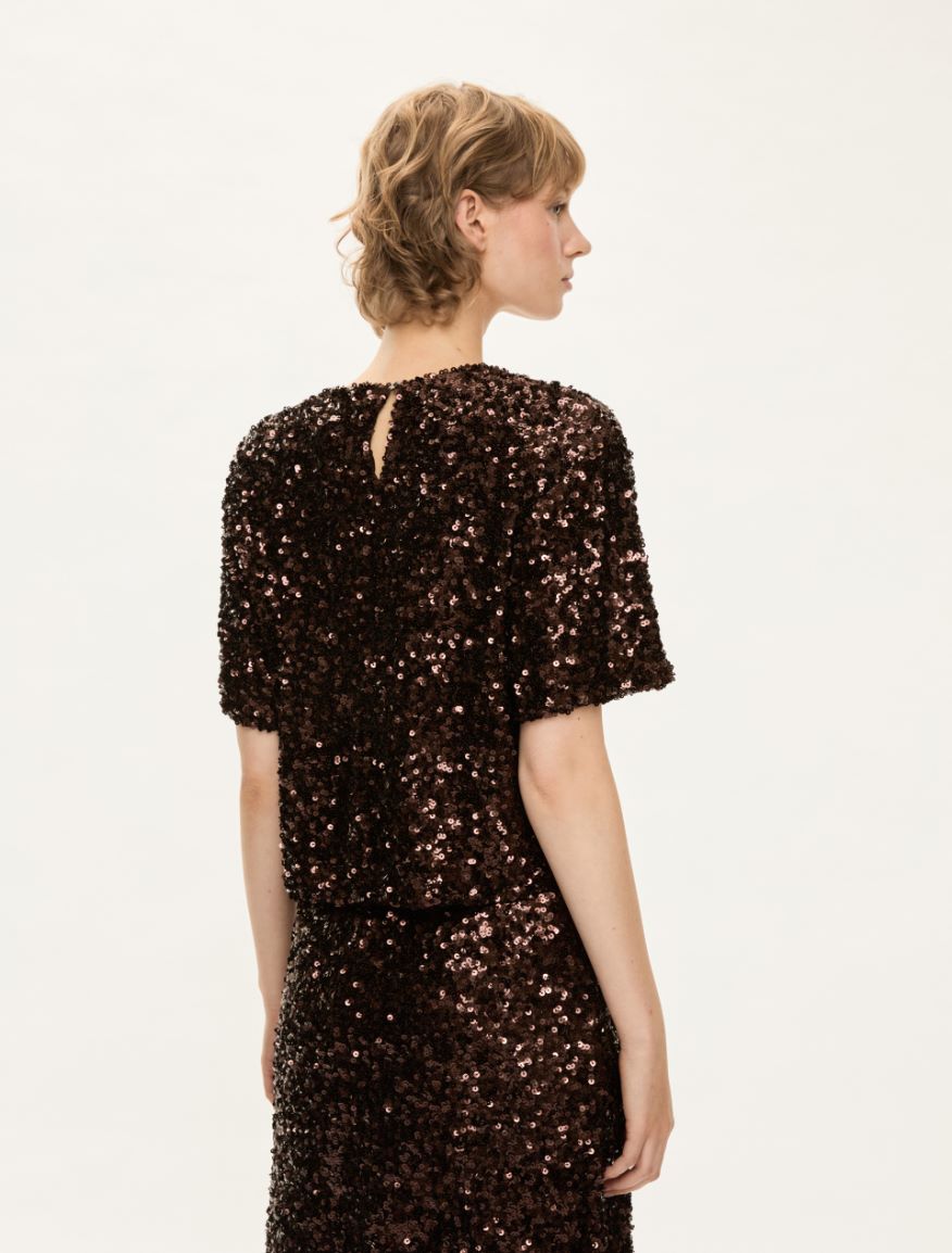 Sequin T-shirt - BROWN - Iblues - 2