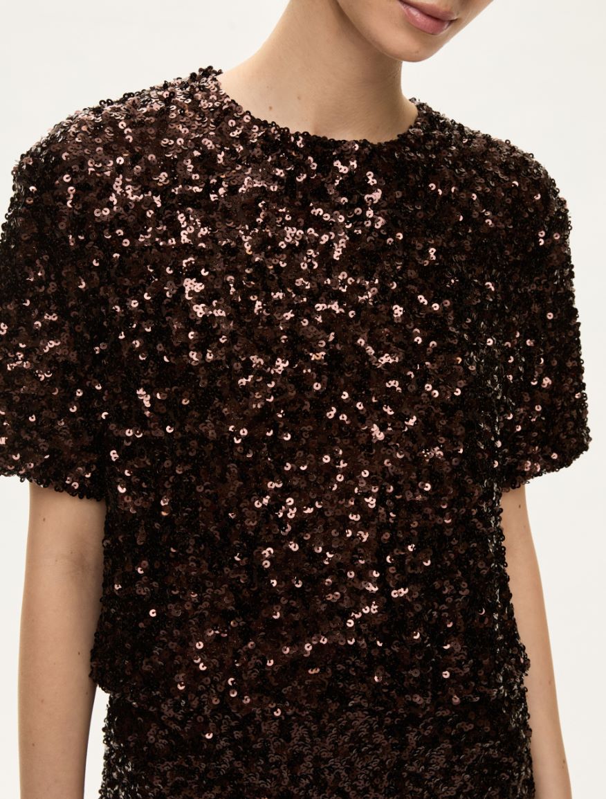 Sequin T-shirt - BROWN - Iblues - 3