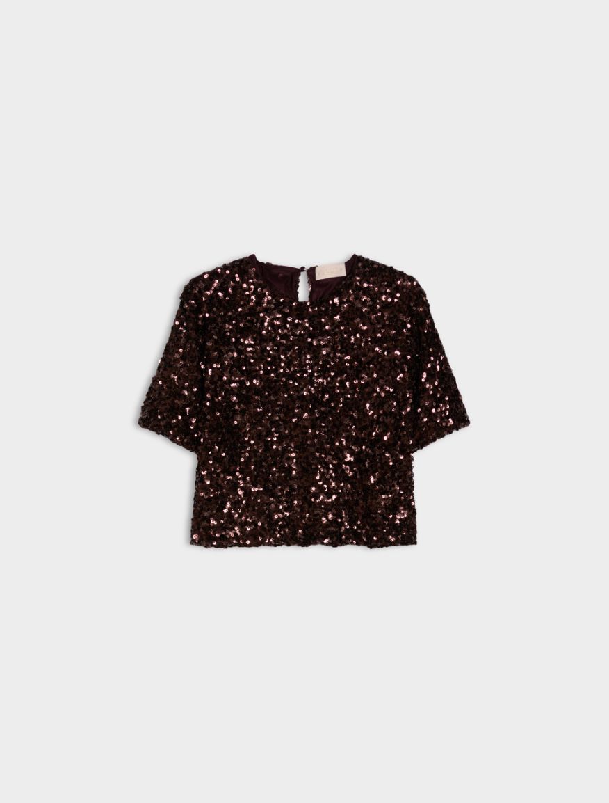 Sequin T-shirt - BROWN - Iblues - 6