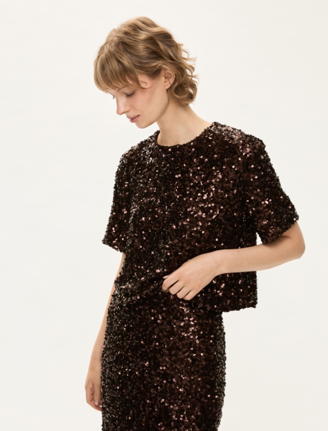 Sequin T-shirt - BROWN - Iblues