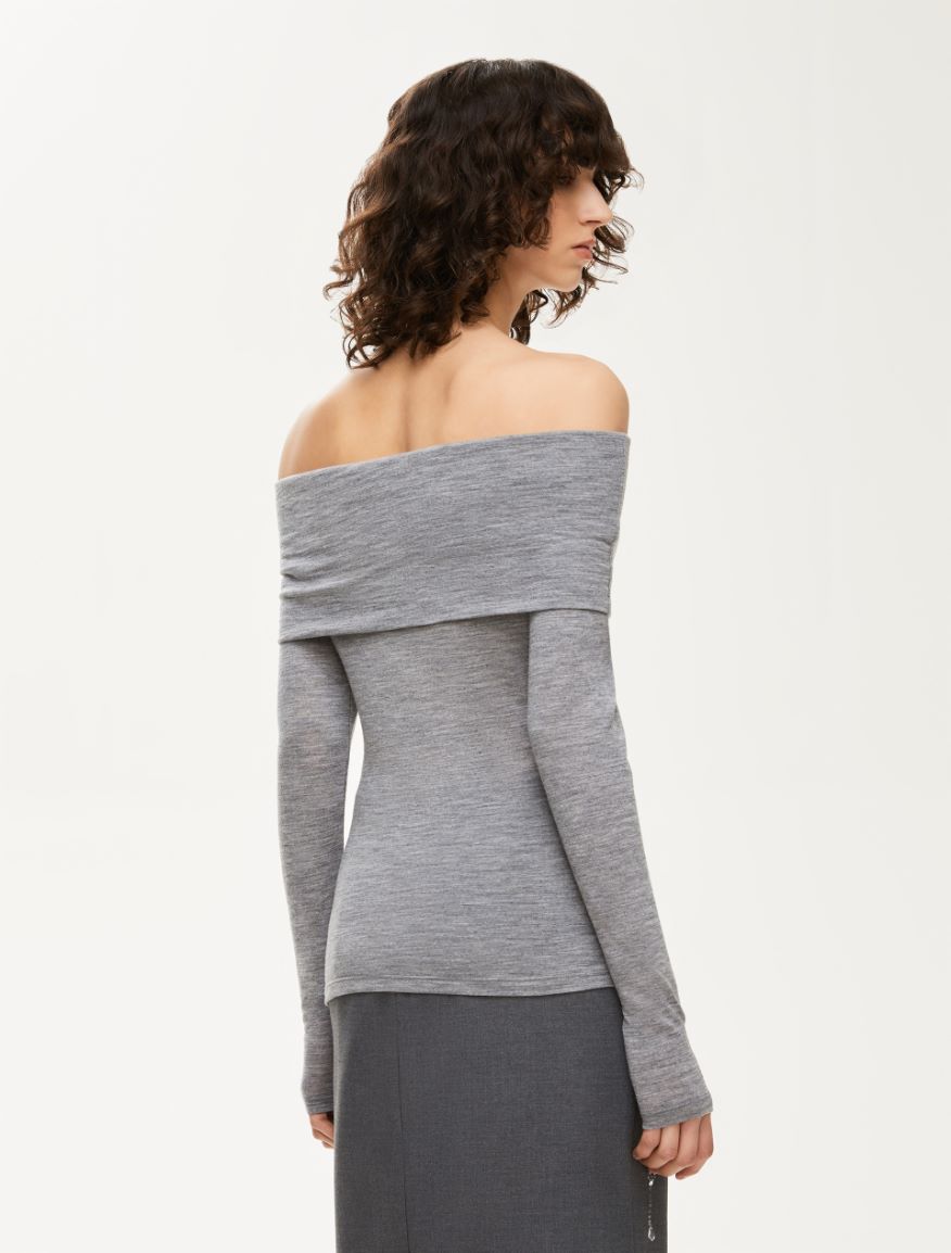 Off-the-shoulder sweater - MELANGE LIGHT GREY - Iblues - 2
