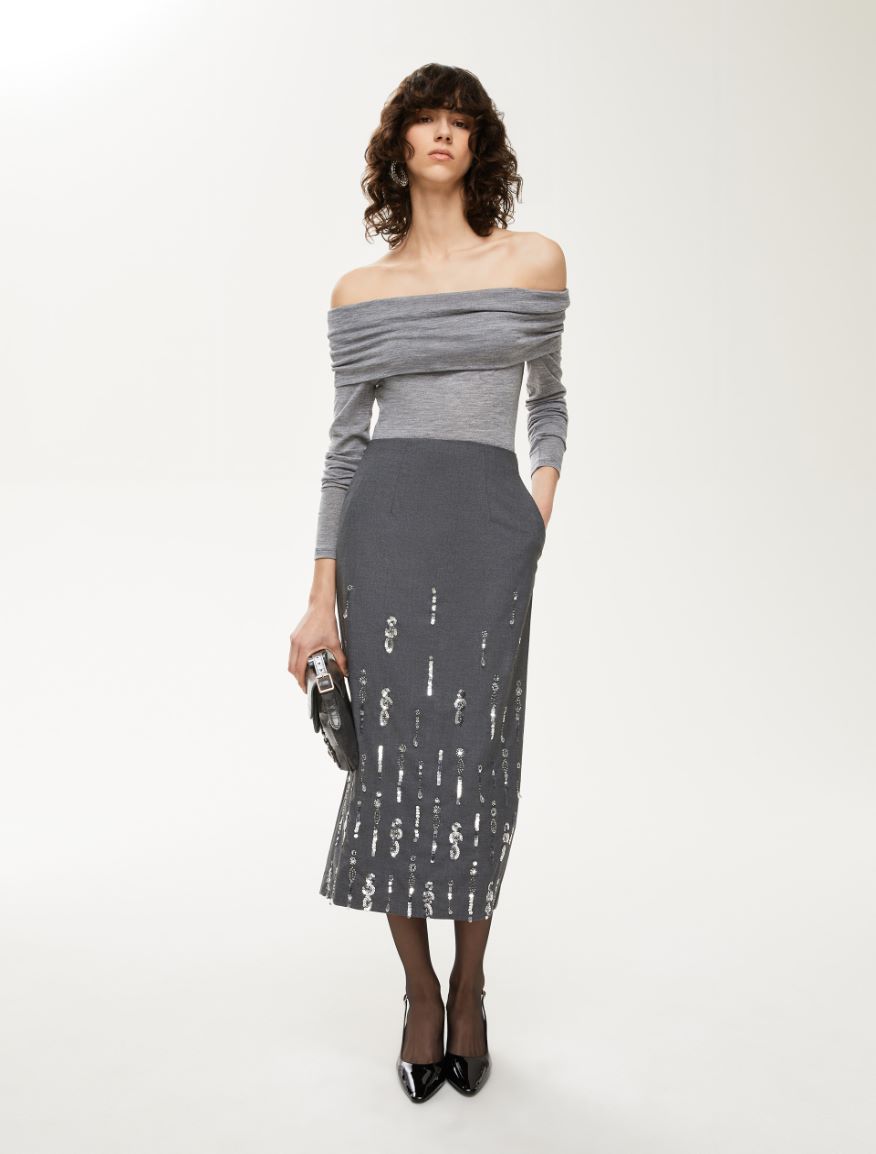 Off-the-shoulder sweater - MELANGE LIGHT GREY - Iblues - 4