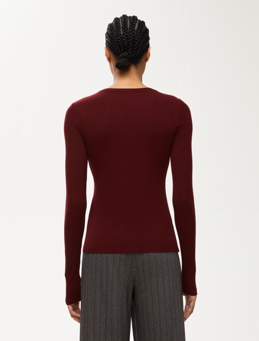 Rib-knit T-shirt - BORDEAUX - Iblues - 2