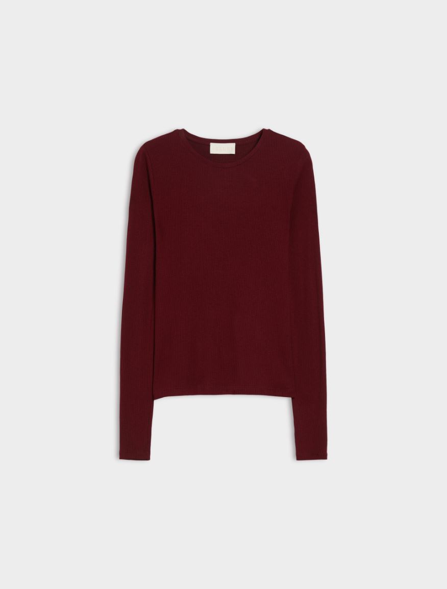 Rib-knit T-shirt - BORDEAUX - Iblues - 5