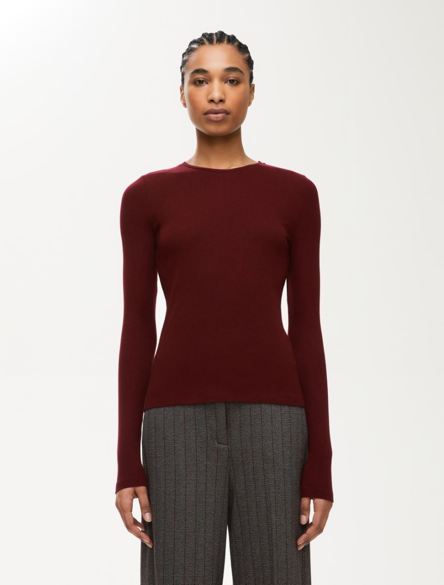 Rib-knit T-shirt - BORDEAUX - Iblues