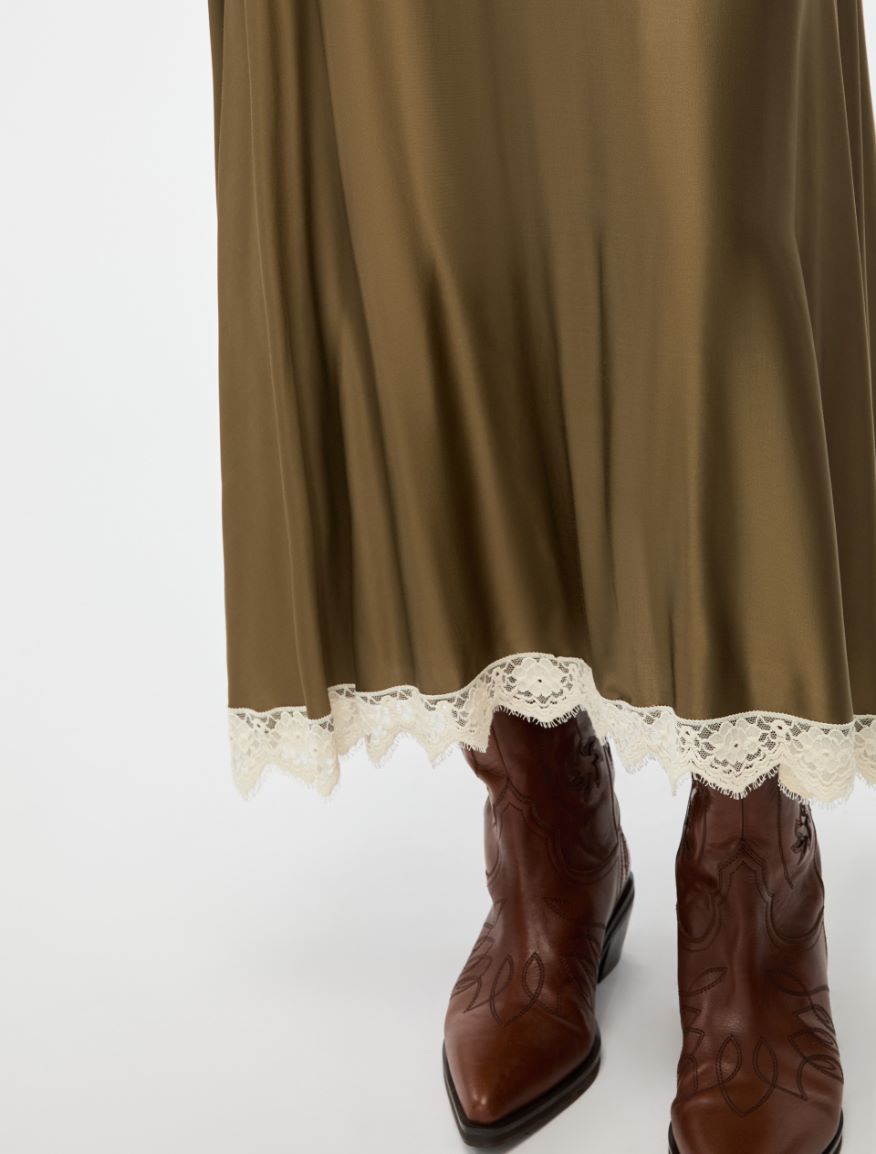 Satin skirt - OLIVE - Iblues - 3