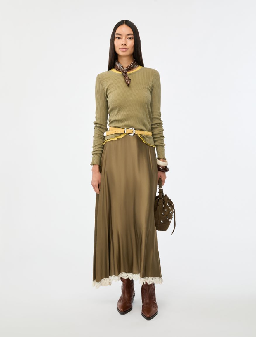 Satin skirt - OLIVE - Iblues - 4