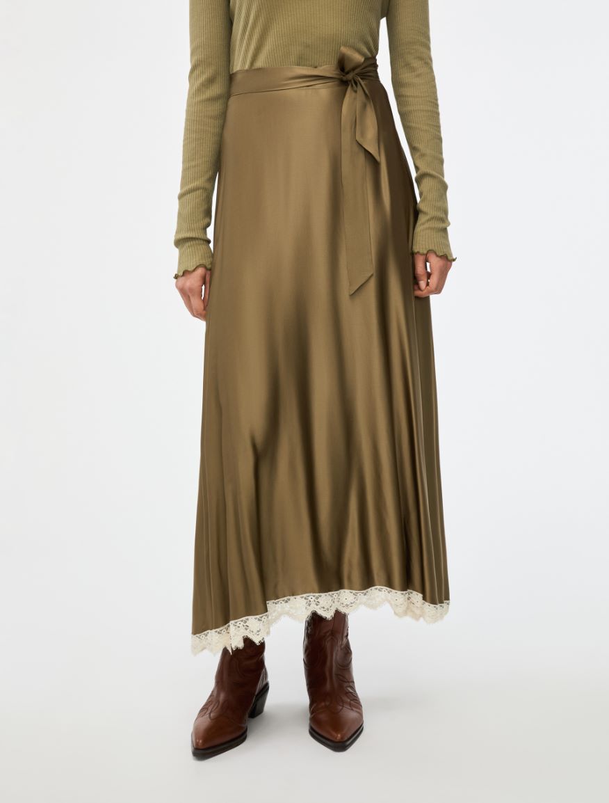 Satin skirt - OLIVE - Iblues