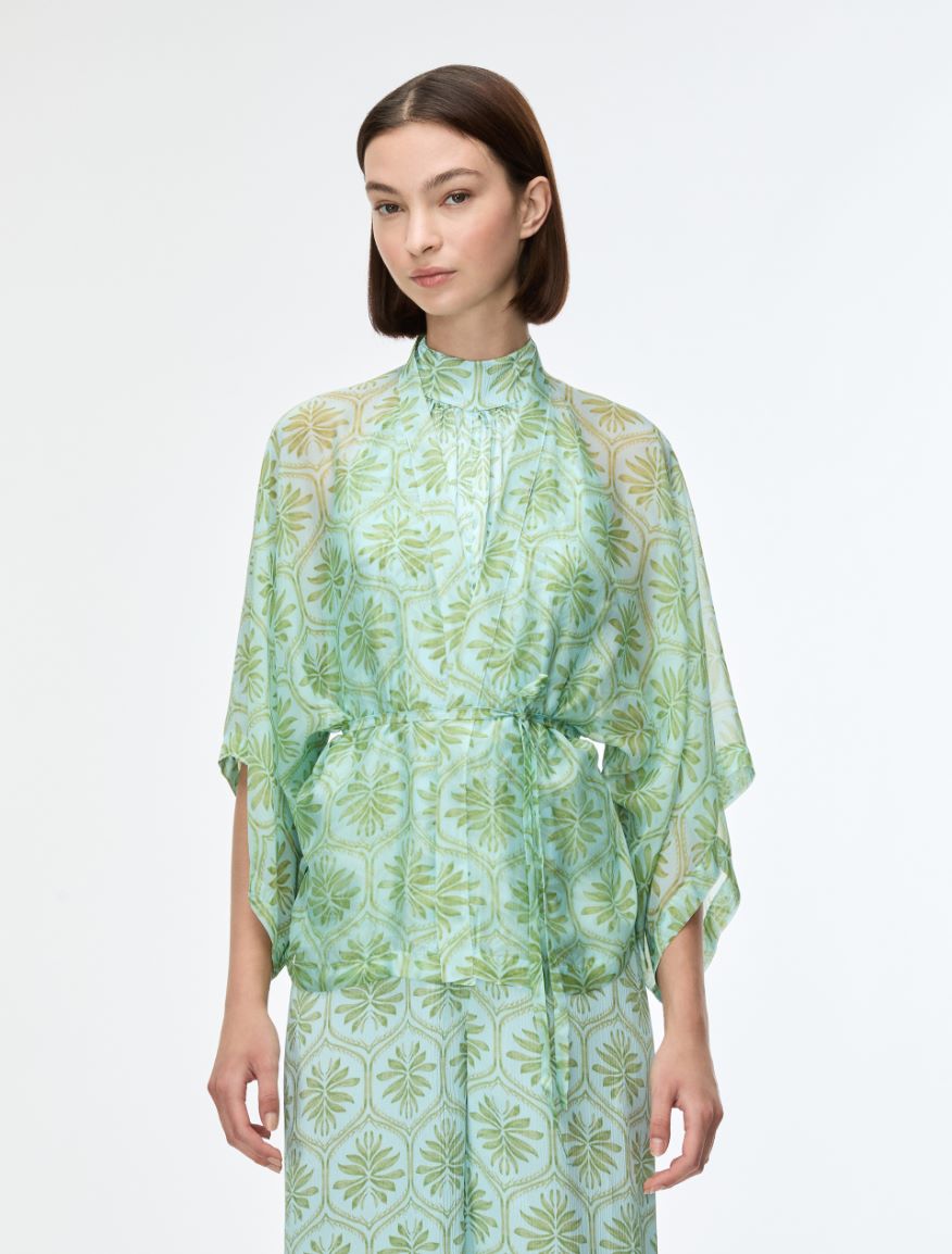 Loose-fit silk-blend blouse - AQUAMARINE - Iblues