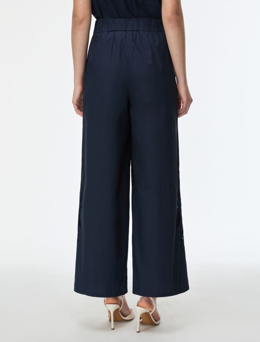 Embroidered cotton trousers - NAVY - Iblues - 2