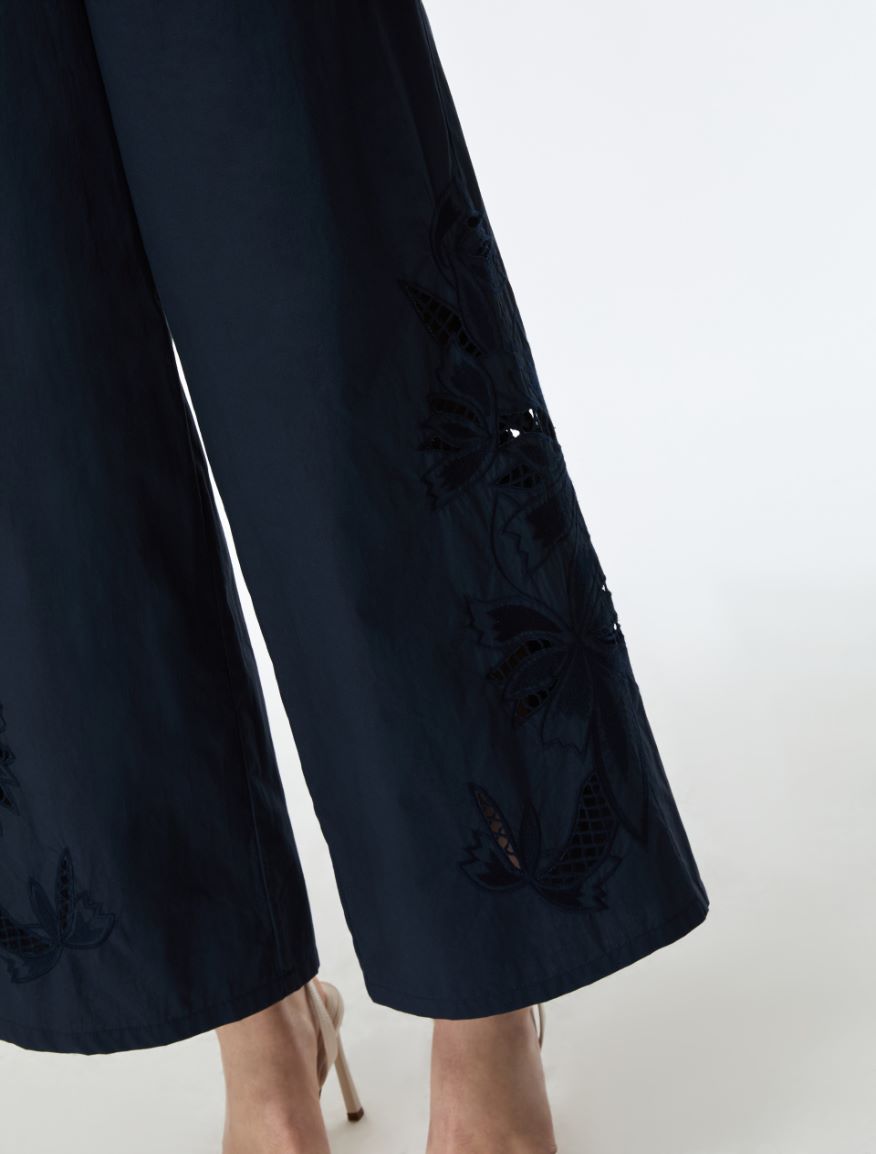 Embroidered cotton trousers - NAVY - Iblues - 3