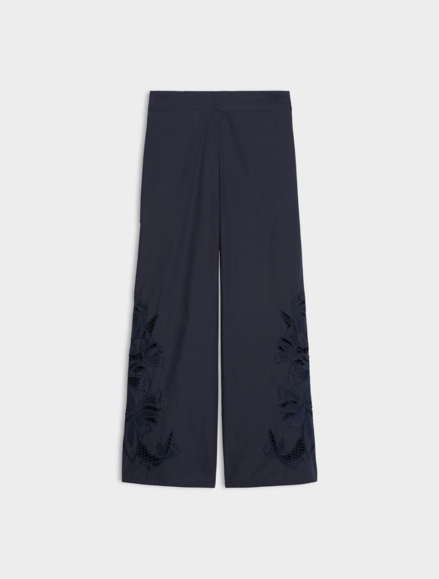 Embroidered cotton trousers - NAVY - Iblues - 5