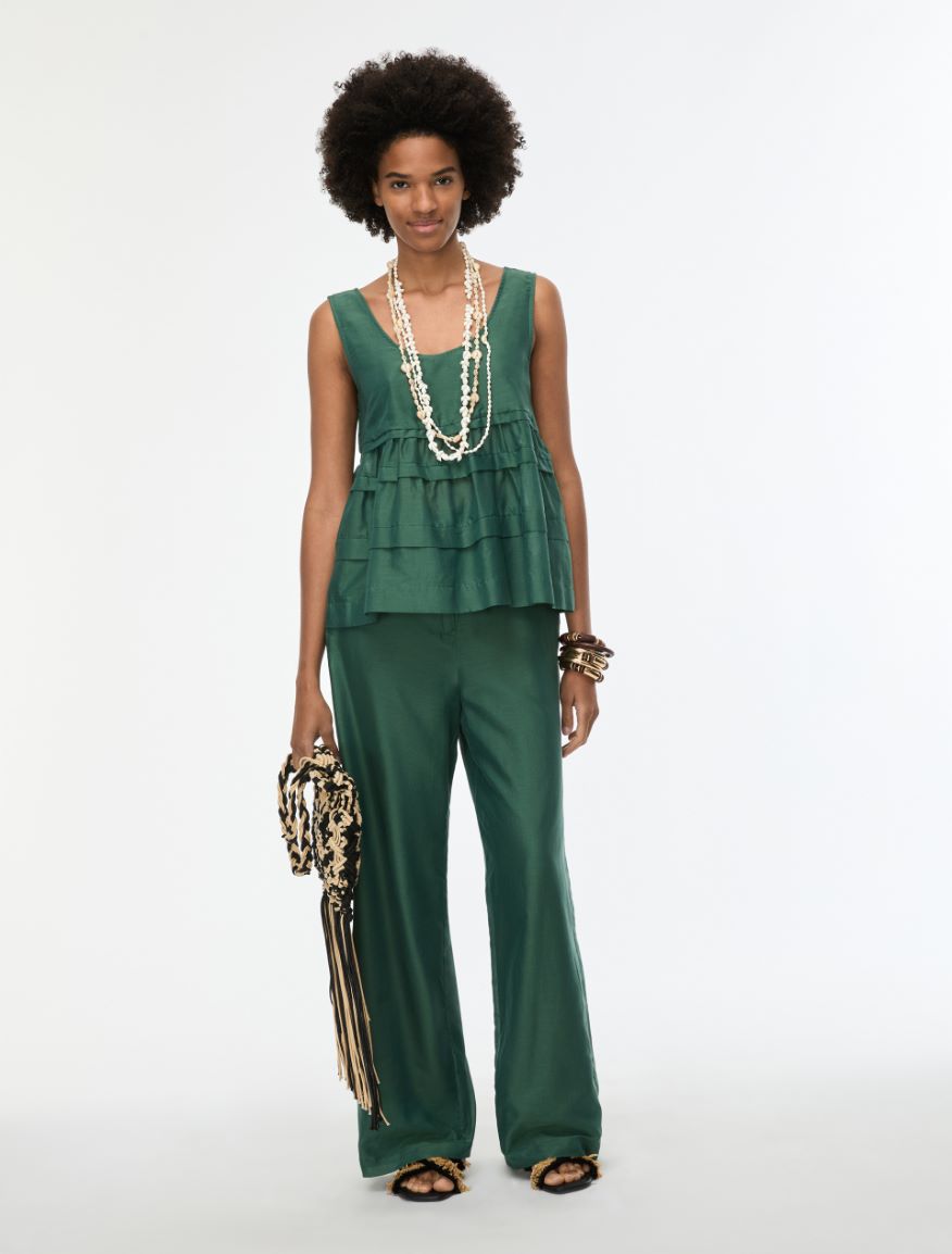 Silk-blend muslin trousers - GREEN - Iblues - 4