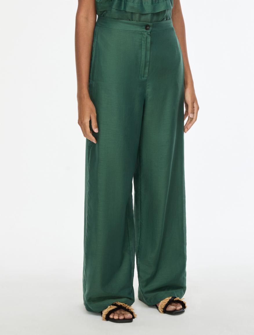 Silk-blend muslin trousers - GREEN - Iblues