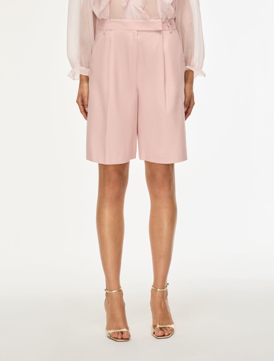 Linen-blend Bermuda shorts - POWDER - Iblues