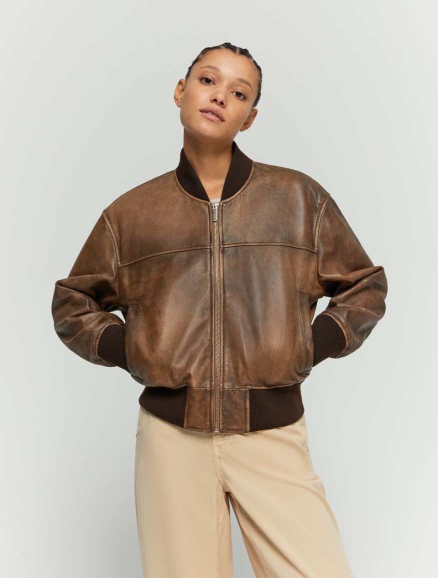 Leather bomber jacket - BROWN - Iblues - 4