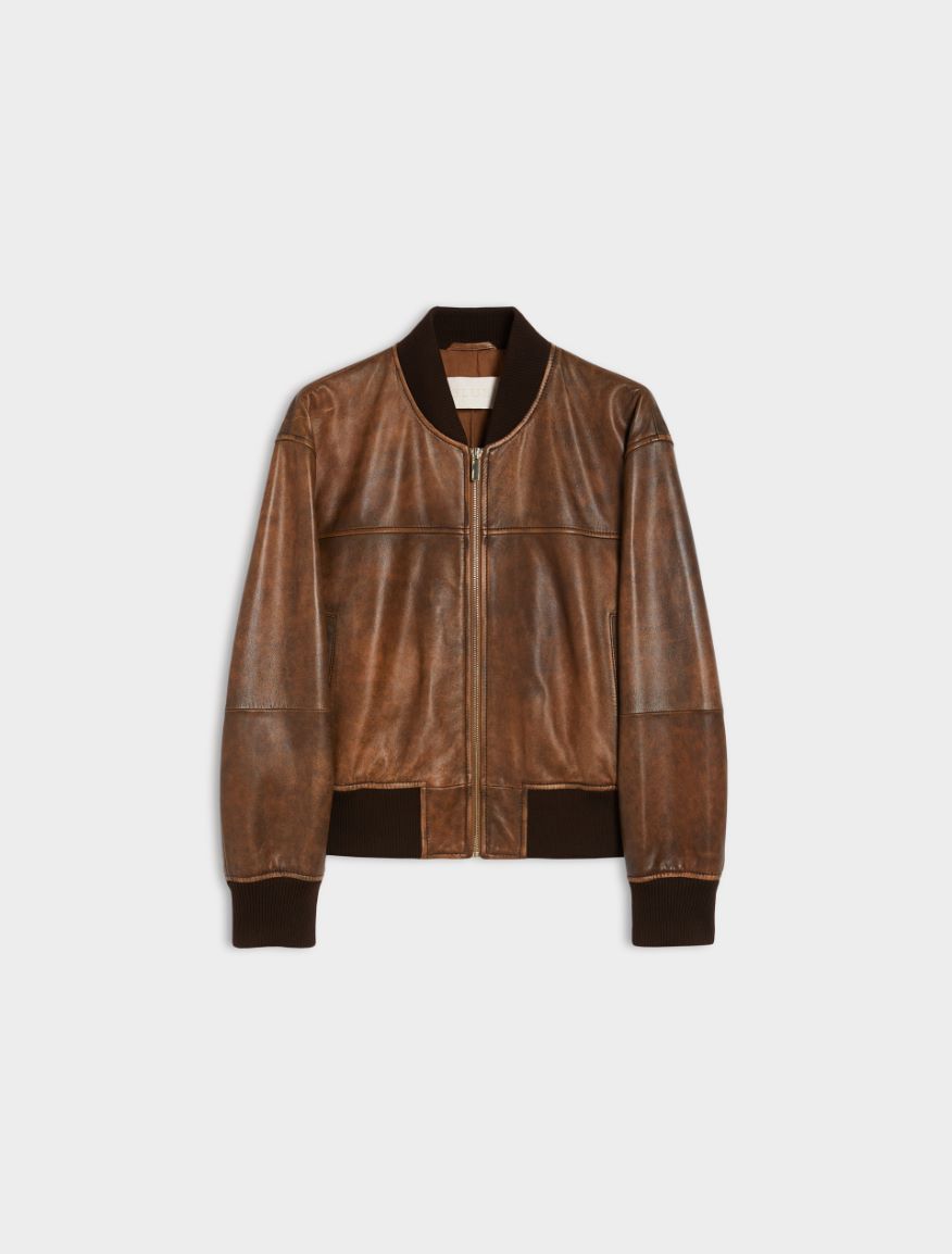 Leather bomber jacket - BROWN - Iblues - 5