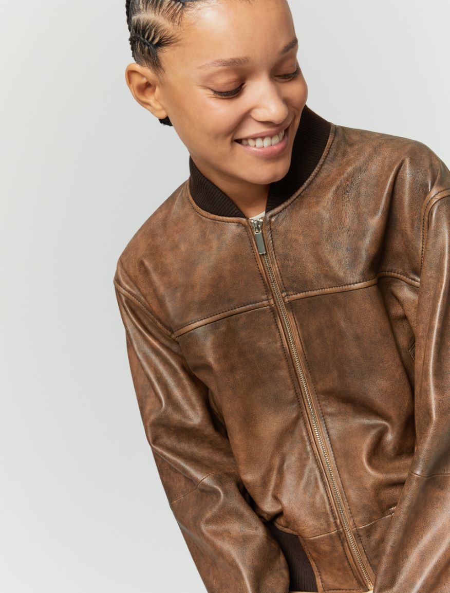 Leather bomber jacket - BROWN - Iblues