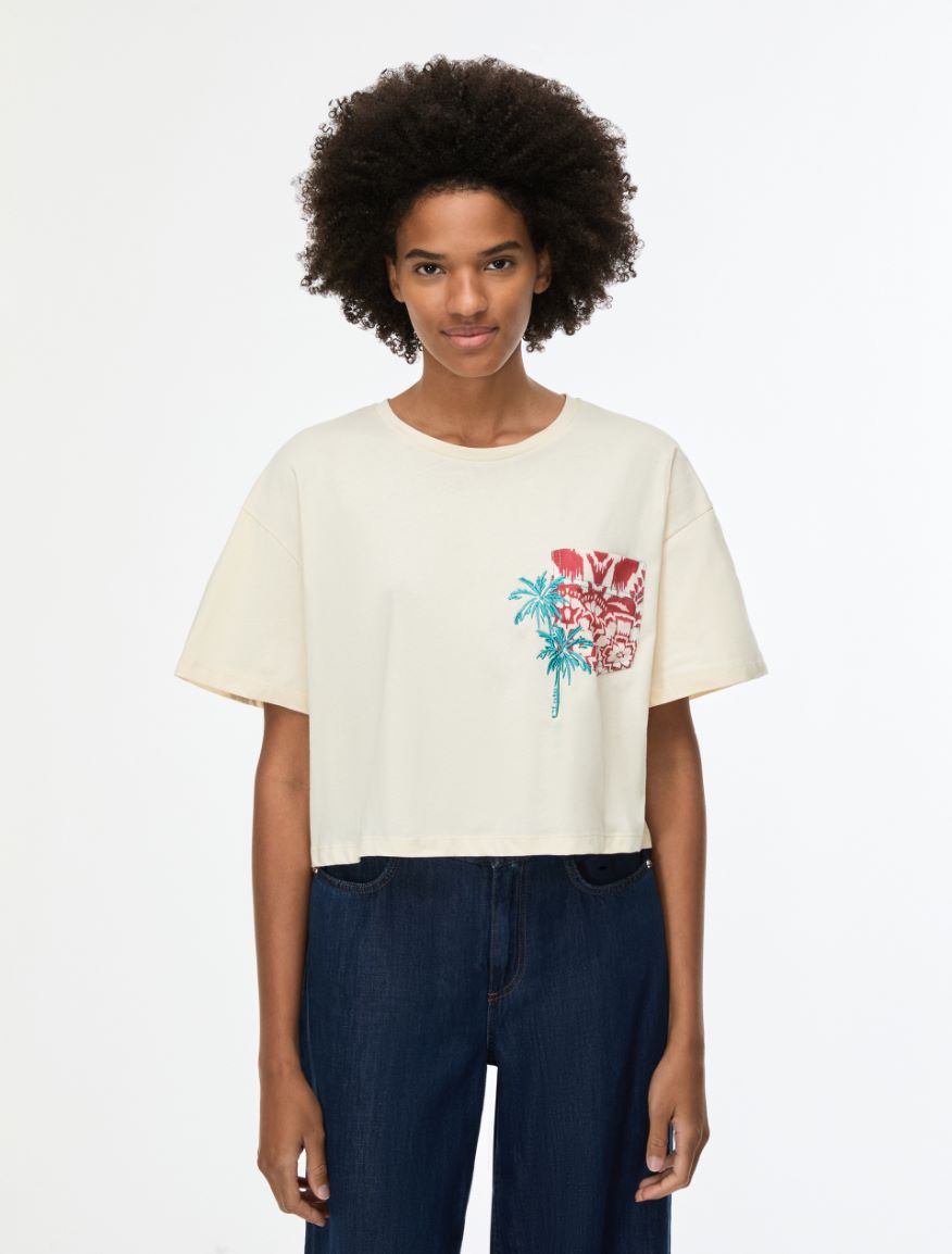 Cropped T-shirt - IVORY - Iblues