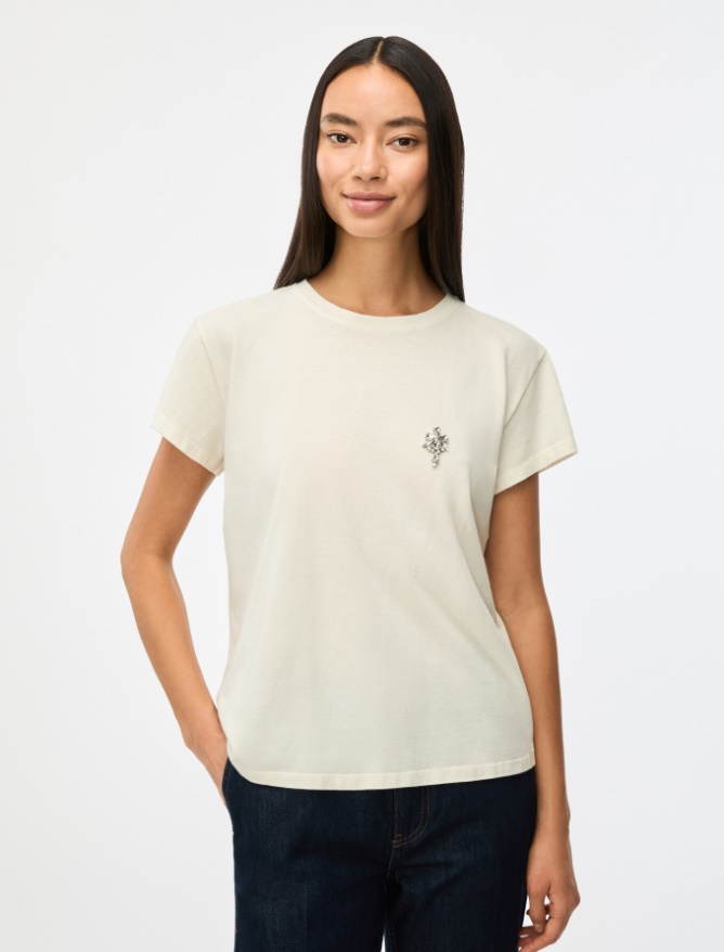 Rhinestone T-shirt - CREAM - Iblues