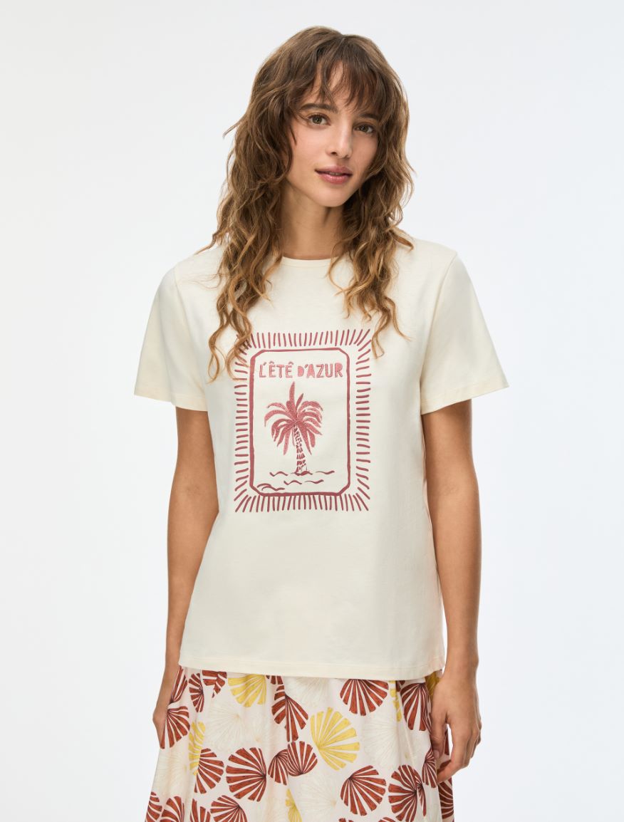 Embroidered T-shirt - IVORY - Iblues
