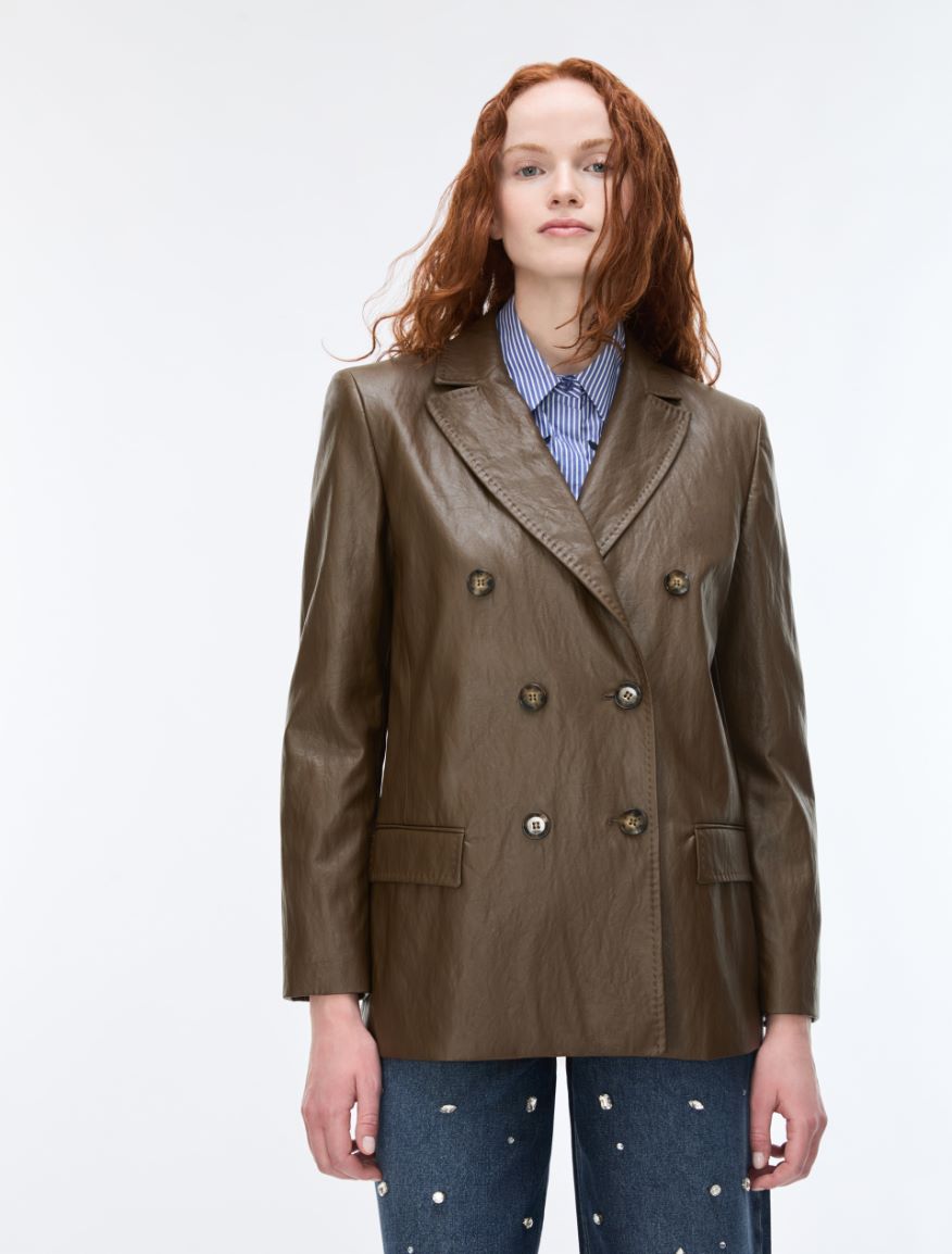 Coated fabric blazer - BROWN - iBlues
