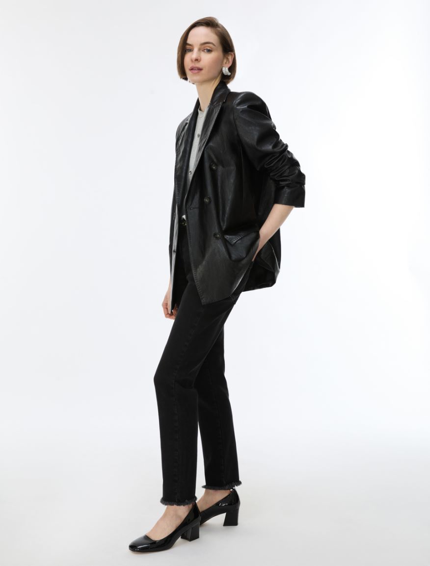 Coated fabric blazer - BLACK - iBlues - 5
