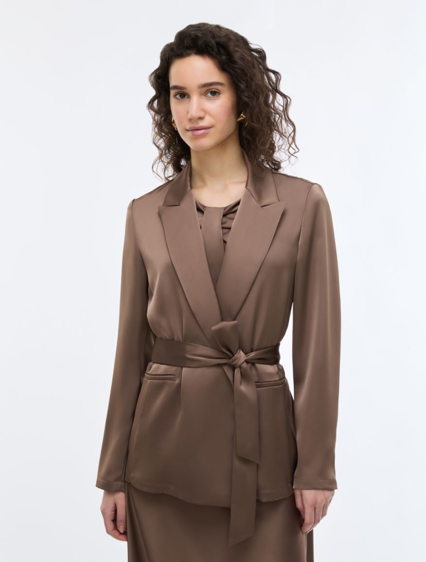 Flowing satin blazer - BROWN - iBlues