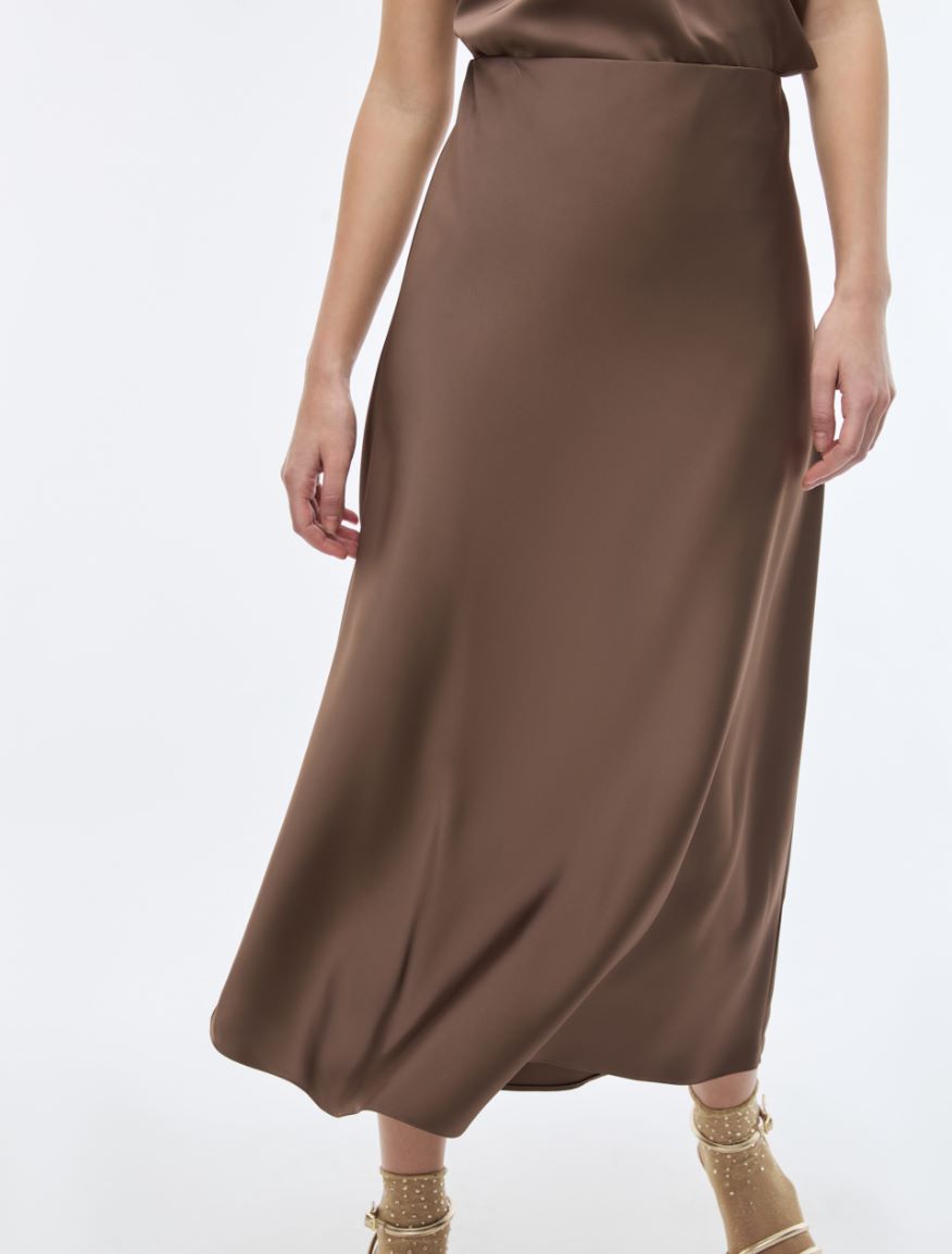 Satin skirt - BROWN - iBlues - 3