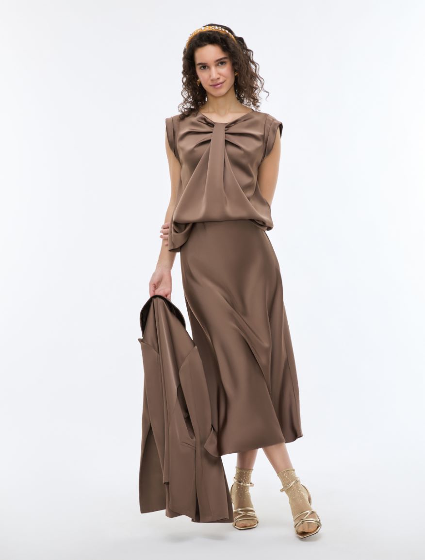Satin skirt - BROWN - iBlues
