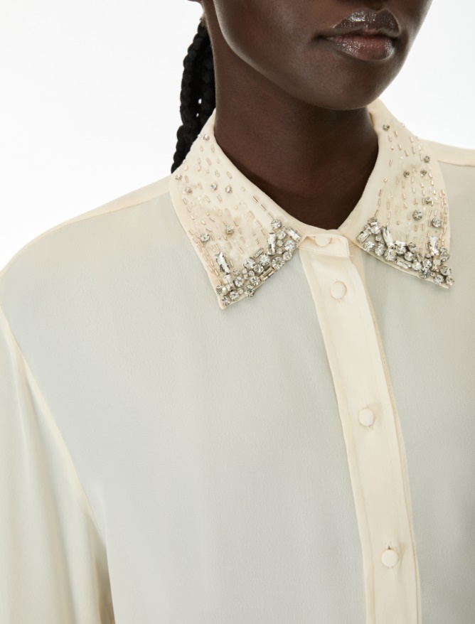 Camisa de mezcla de seda con strass - iBlues - 3