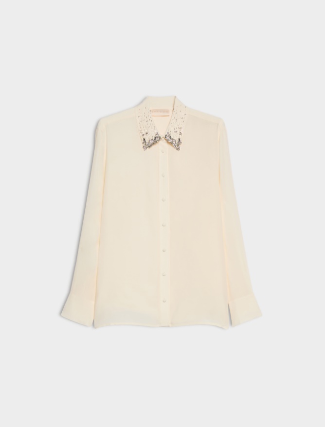 Rhinestone-embellished silk-blend shirt - iBlues - 5