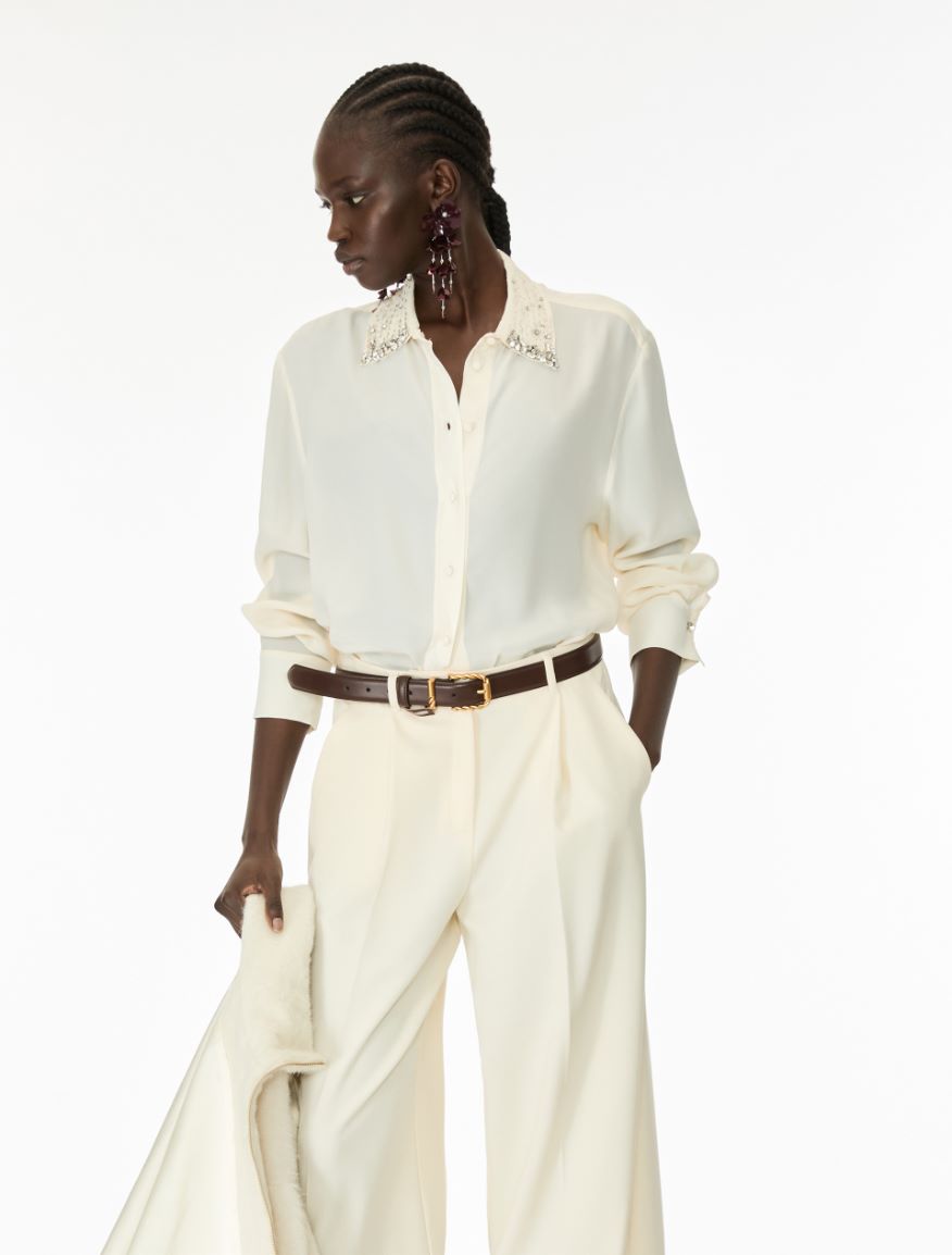 Camisa de mezcla de seda con strass - MARFIL - iBlues