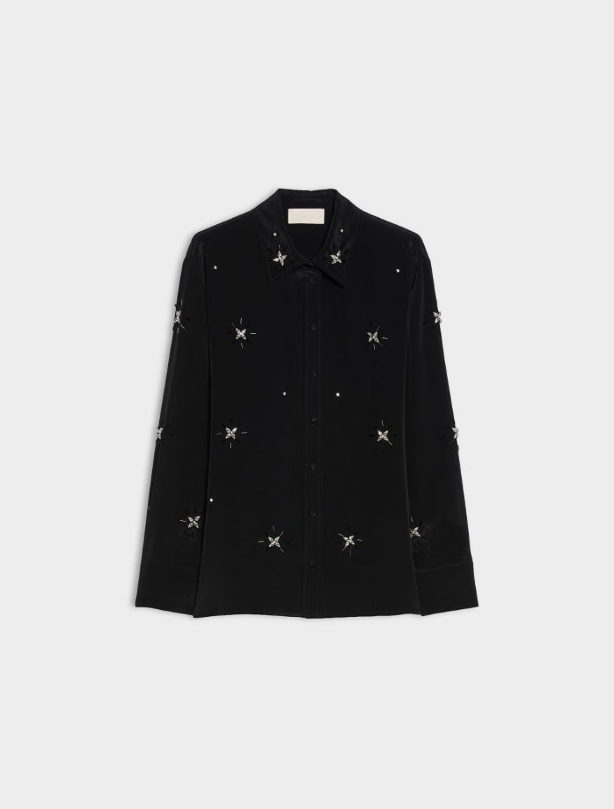 Rhinestone-embellished silk-blend shirt - BLACK - iBlues - 5