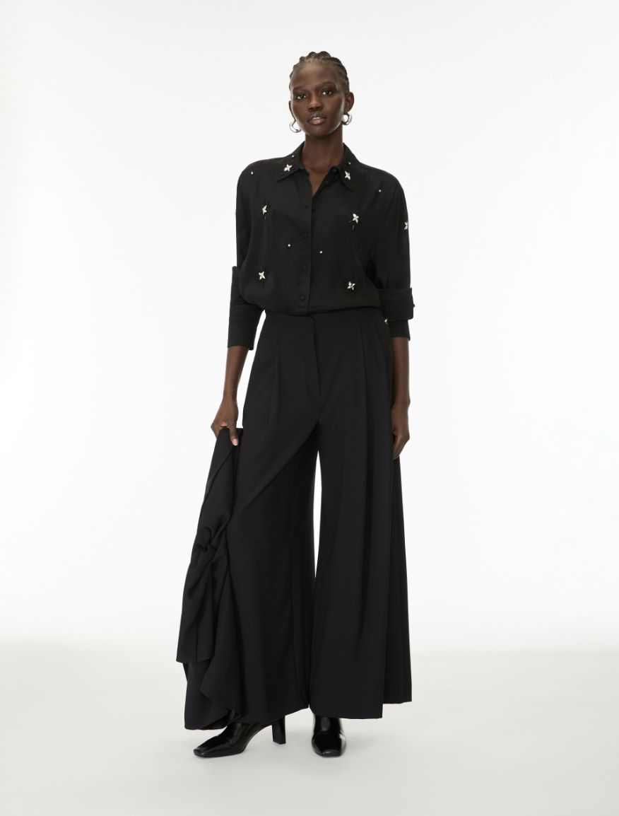 Rhinestone-embellished silk-blend shirt - BLACK - iBlues