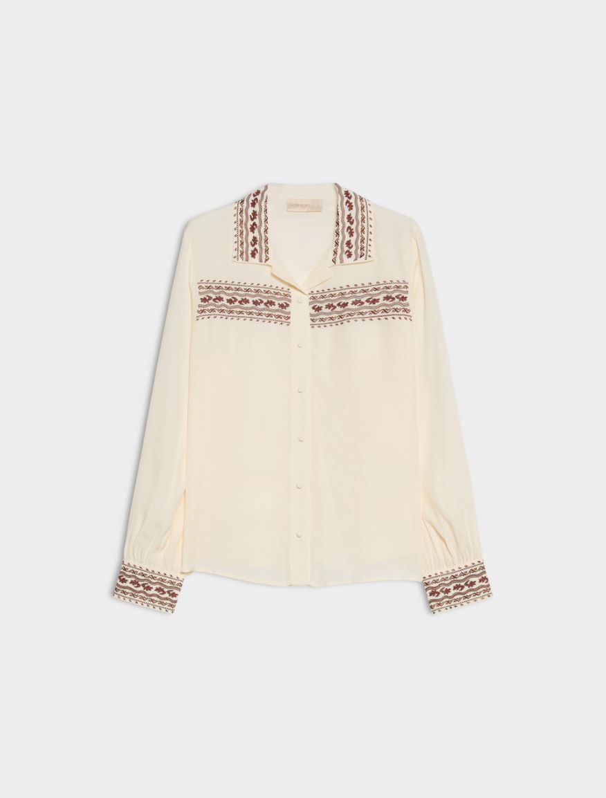 Silk-blend shirt - IVORY - iBlues - 5