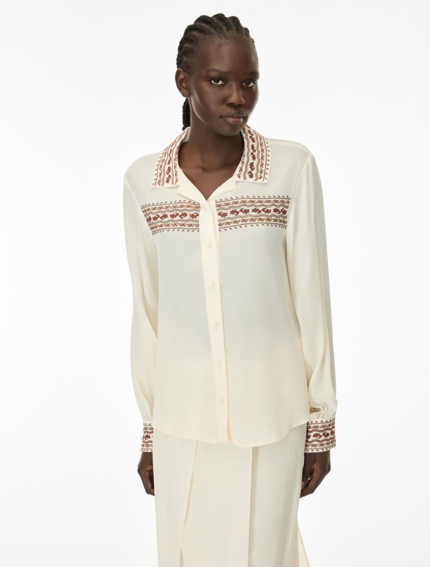 Silk-blend shirt - IVORY - iBlues