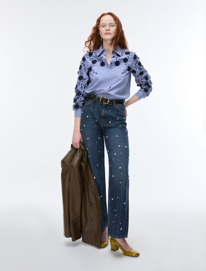 Thread-Embroidered Shirt - NAVY - iBlues - 4