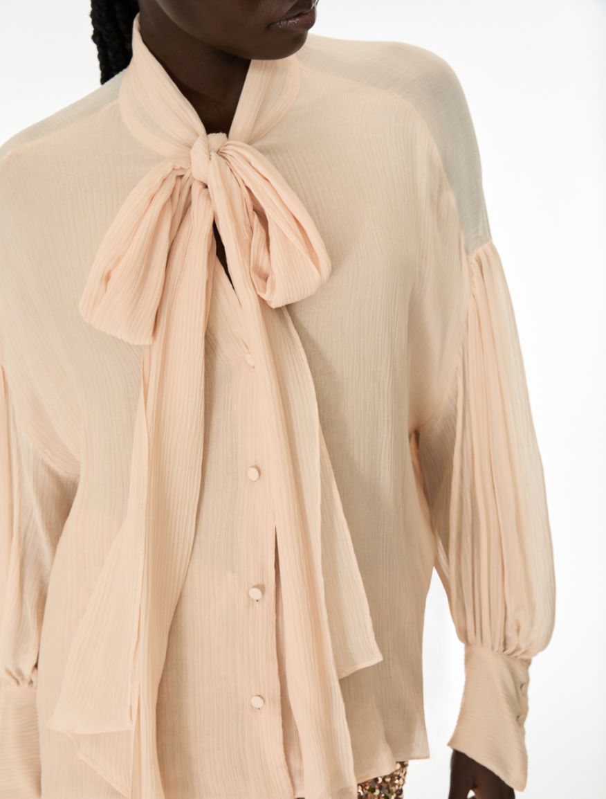 Chemise en mélange de soie à lavallière - POUDRE - iBlues - 3